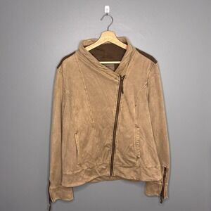 Marrakech Jacket Womens Large Brown Asymmetrical Zip Moto Casual Khaki Tan